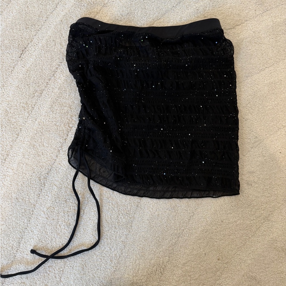 Black Rhinestone Skirt with Drawstring - Picture 2 of 2